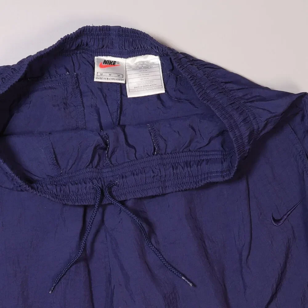 VTG Nike Nylon Track Pants Blue Windbreaker Zip Ankle Unlined Mens Medium x 32